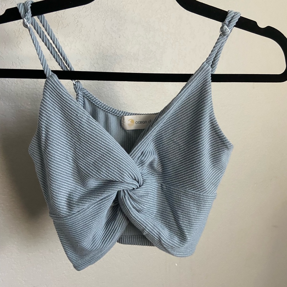 Blue Knotted Crop Top